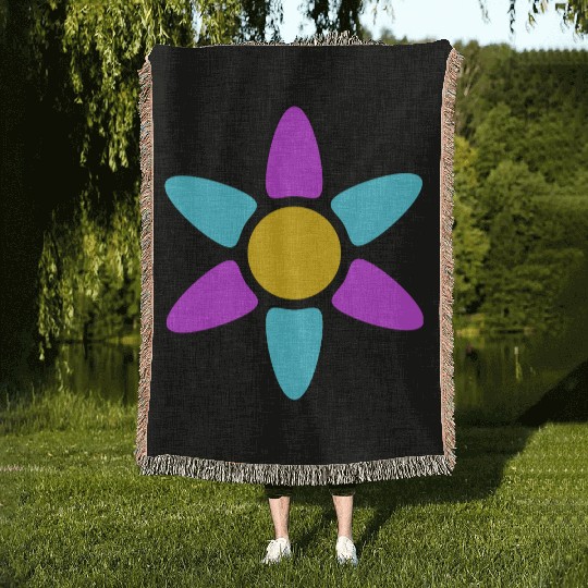 Small Daisy Flower Decorative Yellow Purple Design Woven Blankets