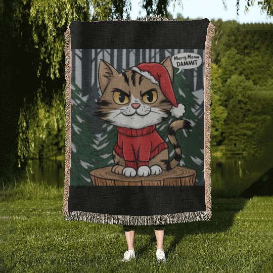 Merry Meow Dammit Cat Woven Blankets