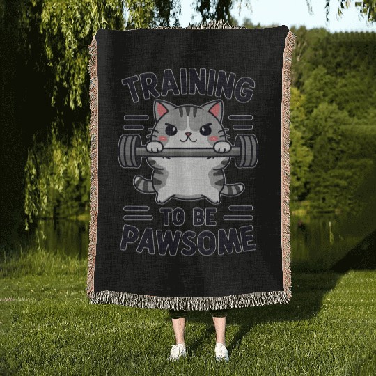 Cute Kitten - Training To Be Pawsome Woven Blankets