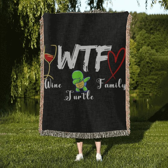 WTF Wine Turtle Family Woven Blankets