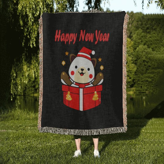 Festive Teddy Bear New Year Design Woven Blankets