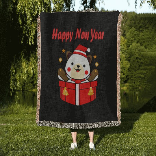 Festive Teddy Bear New Year Design Woven Blankets