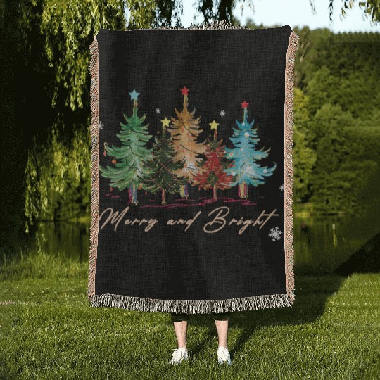 Merry and Bright Trees Vintage Christmas Tree Xmas Woven Blankets
