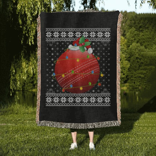 Cricket Player Ugly Christmas Woven Blankets