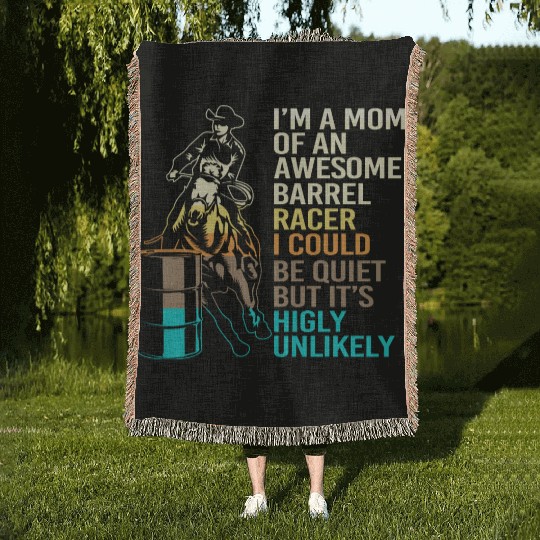 Funny Horseback Riding Cowgirl Barrel Racing Mom Woven Blankets