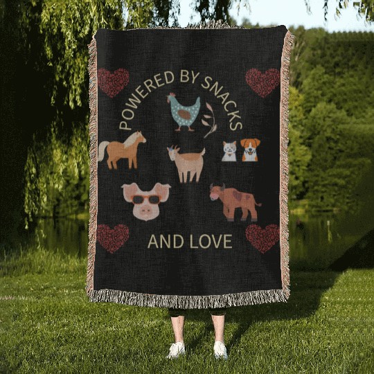 Powered by snacks and love animal farmer design Woven Blankets