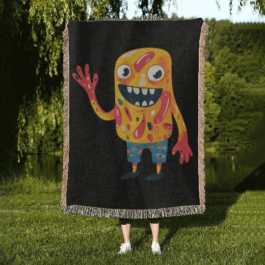 Monster Character, Playful Mascot Woven Blankets