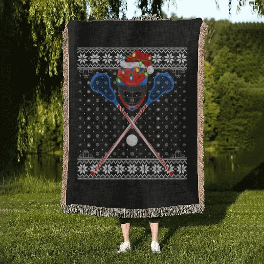 Lacrosse Player Ugly Christmas Woven Blankets