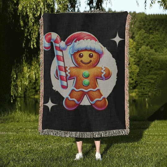 Gingerbread Man Christmas Cheer Woven Blankets