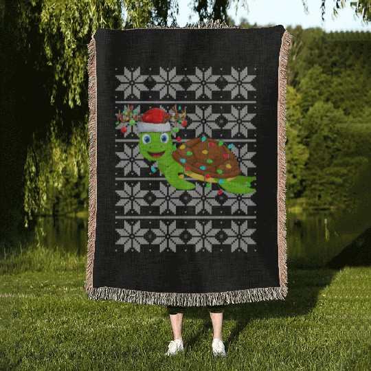 Sea Turtle Christmas Lights Woven Blankets