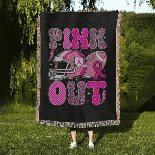 Pink Out Breast Cancer Football Mom Girls Women Woven Blankets