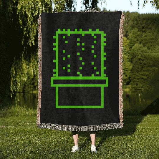Cactus Cacti Retro Video Game Pixel Flower Pot Woven Blankets