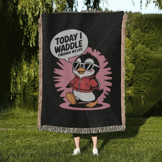 Today I Waddle Through My Life Penguin Cool Woven Blankets