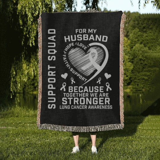 I Wear White Support Husband Lung Cancer Awareness Woven Blankets