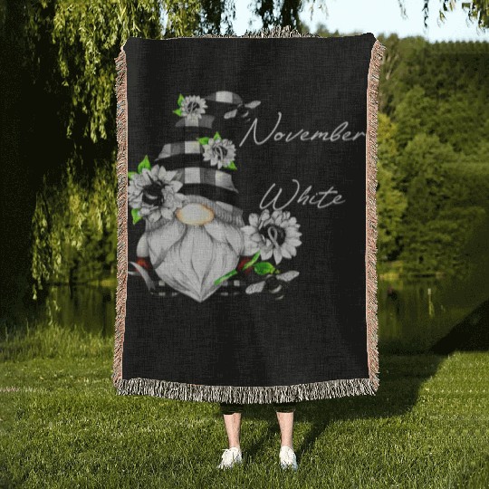 In November We Wear White for Lung Cancer Gnome Woven Blankets