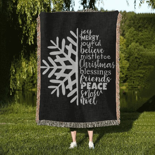 Christmas Snowflake with Joyful Words Woven Blankets