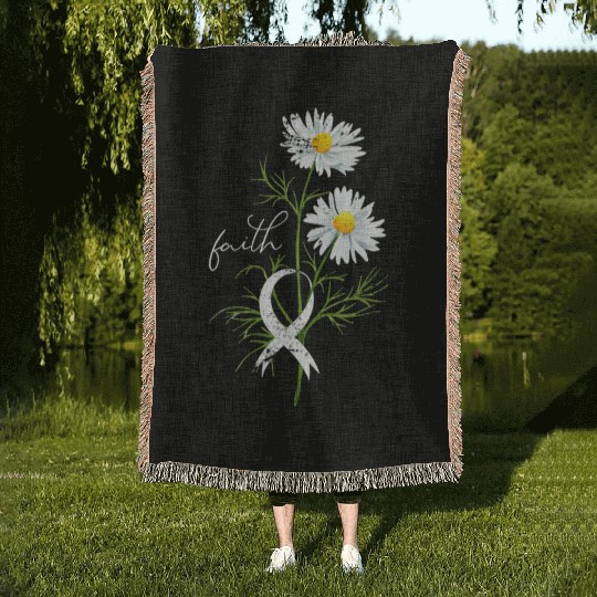 Lung Cancer Month Fight Support White Ribbon Woven Blankets