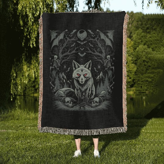Dark Cottagecore Mystic Wolf Amidst Gothic Forest Woven Blankets