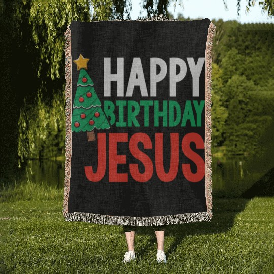 Happy Birthday Jesus Christian Christmas Religious Woven Blankets