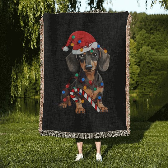 Dachshund Santa Christmas Lights Xmas Dog Lover Woven Blankets