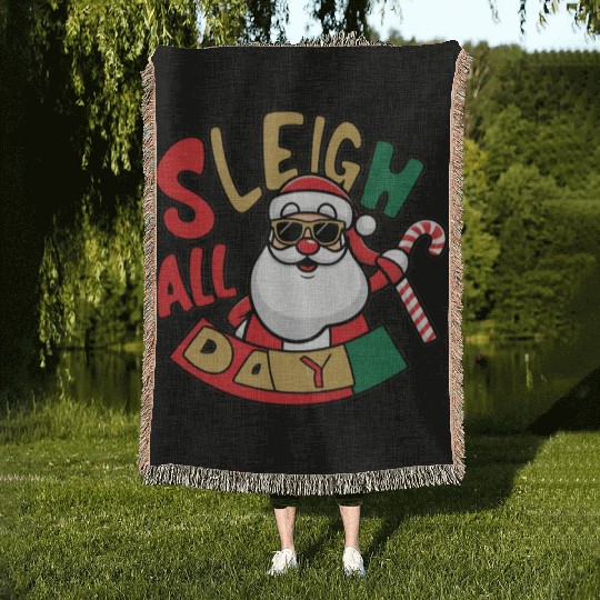 Sleigh All Day Christmas Design Woven Blankets