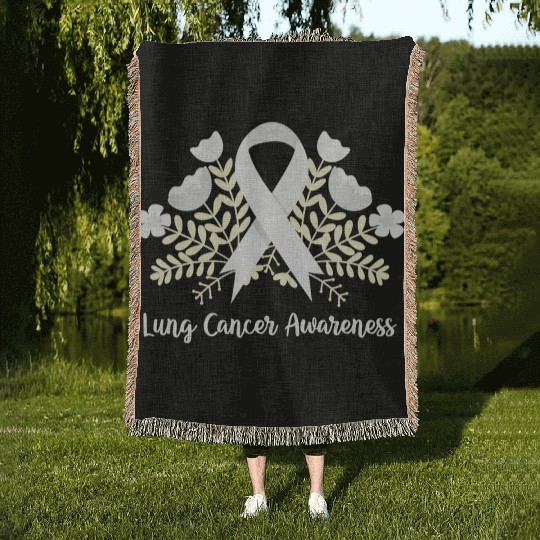 Lung Cancer Awarenss White Ribbon Floral Woven Blankets