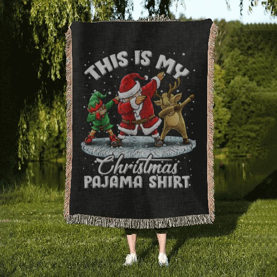 This Is My Christmas Pajama Dabbing Santa Elf Woven Blankets