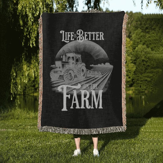 Life is Better on the Farm - Tractor and Sunset Woven Blankets