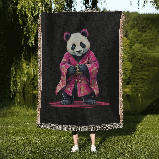 Pink Panda Japanese Style Kimono Woven Blankets