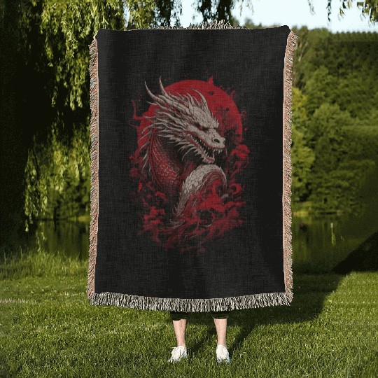 Japanese Dragon, Ghostly Woven Blankets