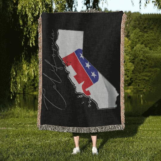 Republican Flag in California State Map CA Woven Blankets