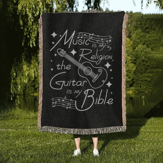 Music is my religion the guitar is my bible Woven Blankets