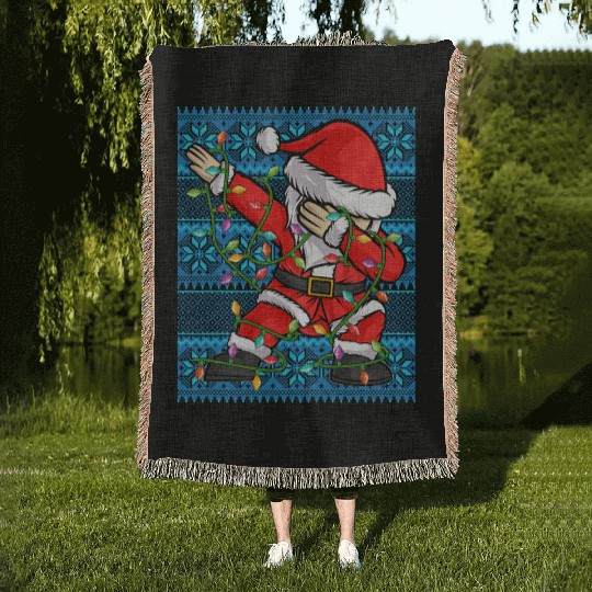 Dabbing Santa Christmas Lights Woven Blankets