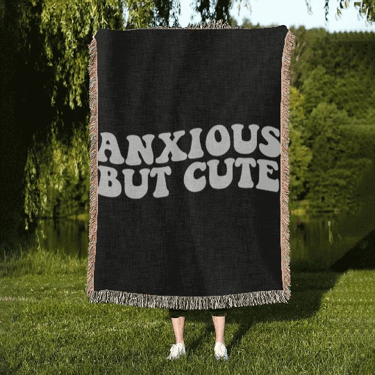 Anxious But Cute Anxiety Fighter Fun Woven Blankets