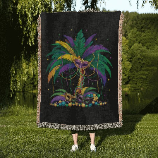 Jester Mask Carnival Mardi Gras Woven Blankets