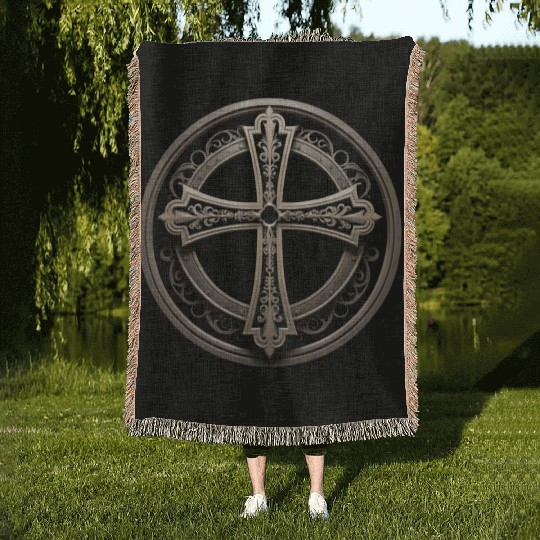 Vintage Ornate Cross Design Woven Blankets