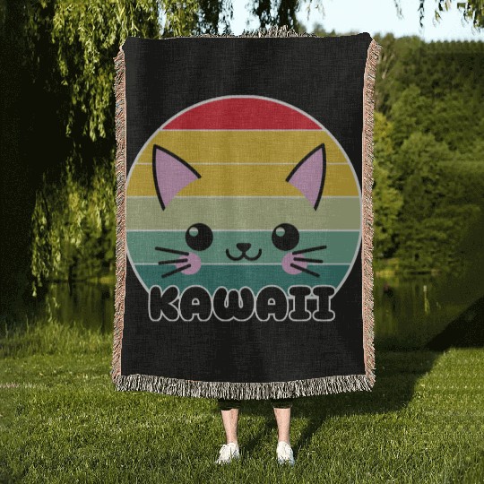 Kawaii Cat Face, Cat Lovers Woven Blankets