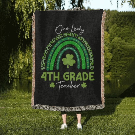 One Lucky 4th Grade Teacher St Patrick's day Woven Blankets