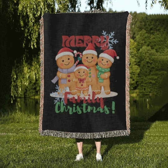 Gingerbread Family Christmas Woven Blankets