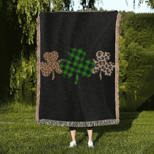 St Patricks Day Lucky Irish Green Plaid Shamrock Woven Blankets