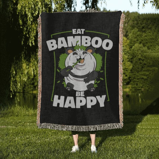 Eat Bamboo Be Happy Panda Bear Friend Lover Giant Woven Blankets
