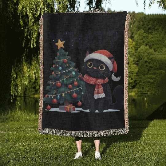 FUNNY CHRISTMAS CAT Woven Blankets