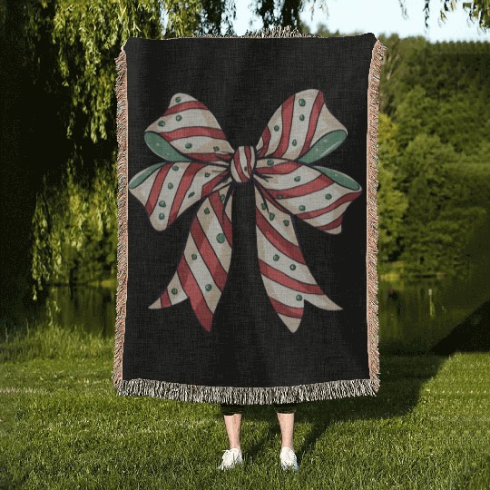 Christmas Coquette bow, Christmas Retro Woven Blankets