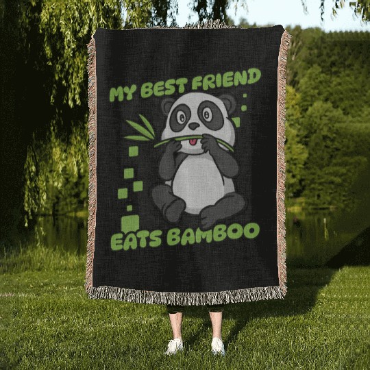 My Best Friend Eats Bamboo Panda Bear Friend Woven Blankets