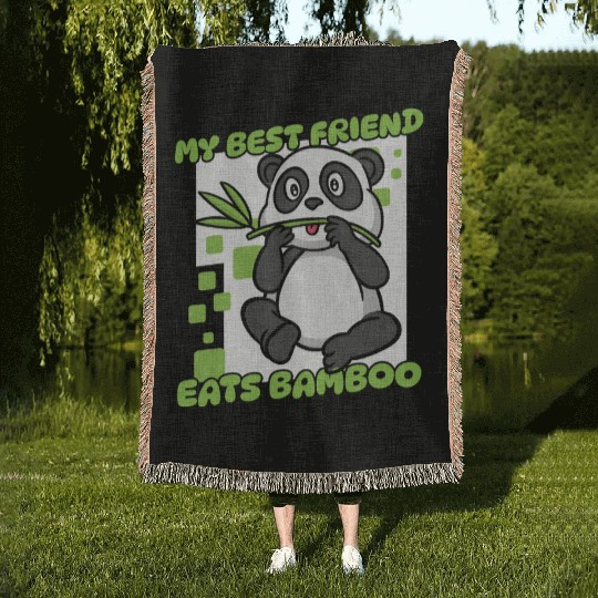 My Best Friend Eats Bamboo Panda Bear Friend Woven Blankets