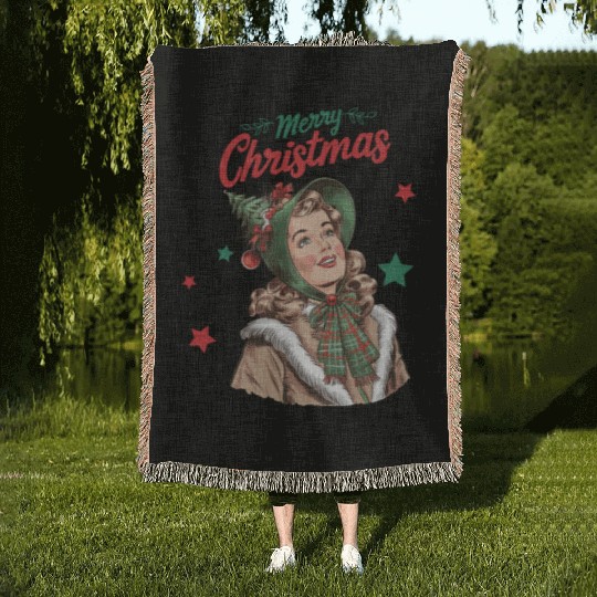 Merry Christmas Santa, Retro Christmas Woven Blankets