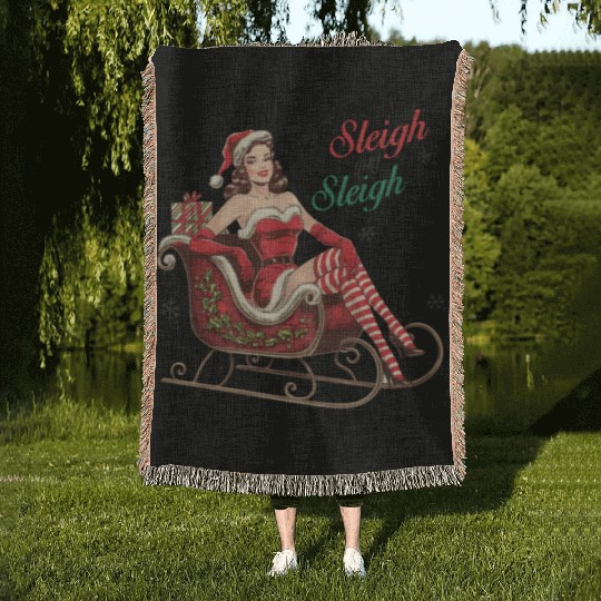 Santa Christmas, Christmas Retro Woven Blankets
