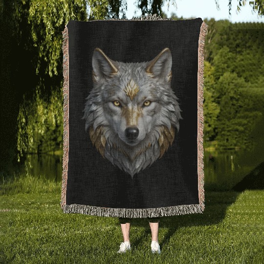 Majestic Silver/Gold Wolf Woven Blankets