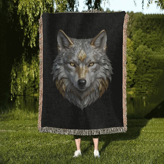 Majestic Silver/Gold Wolf Woven Blankets