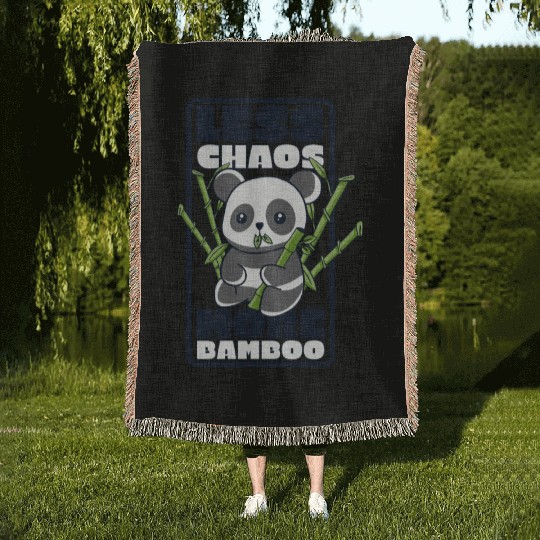 Less Chaos More Bamboo Panda Bear Friend Lover Woven Blankets